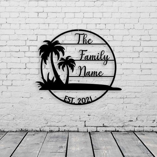 Personalized Family Pool Metal Sign, Beach Palm Tree, Swimming Pool Sign, Metal Beach House Sign, Family - metal sign