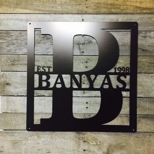 Modern Square Last Name Sign Cut Metal Sign Metal House Sign - 8 inches - metal sign