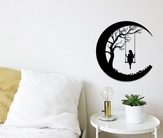 Swing Moon Children's Decor Swing Girl Kids Decor Kids Moon Nursery Decor - metal sign