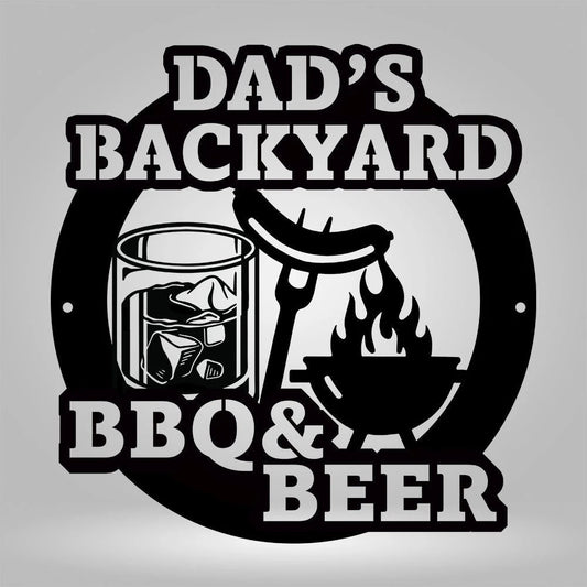 BBQ Metal Sign Gift for BBQ Dad Metal Sign With Drink Glass Personalized Name BBQ Wall Art