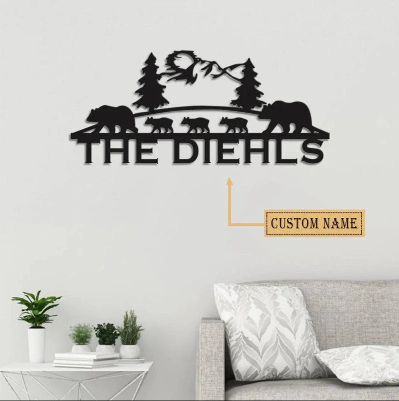 Personalized Bear Family Name Metal House Sign Laser Cut Metal Signs Custom Gift Ideas