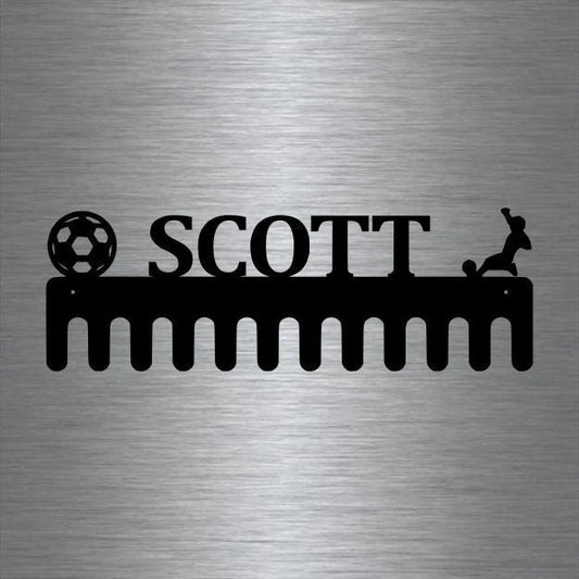 Soccer Custom Name Medal Hanger Holder Display Rack Male 12 Hooks, Cut Metal Sign, Metal Wall Art Laser - metal sign