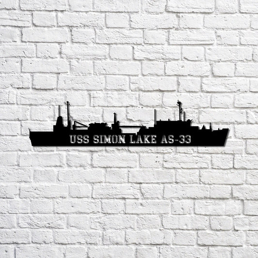 Uss Simon Lake As33 Navy Ship Metal Sign, Memory Wall Metal Sign Gift For Navy Veteran, Navy Ships Silhouette Metal Sign Laser Cut Metal Signs Custom Gift Ideas