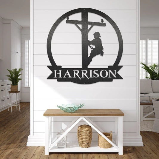 Personalized Lineman Monogram Lineman Decor Linelifehandcrafted Metal Art Wall Decor - 8 inches - metal sign