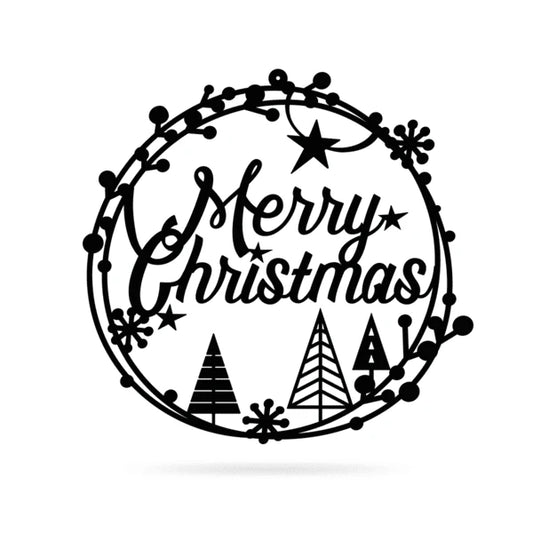 Merry Christmas Holiday Steel Sign Cut Metal Sign Metal House Sign - 8 inches - metal sign
