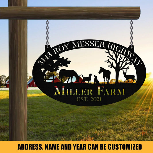 Metal Farm Sign Horse Dog Deer Monogram, Custom Outdoor, Ranch, Stable, Acres, Metal Laser Cut Metal Signs Custom Gift Ideas - 8 inches - metal sign