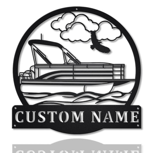 Personalized Pontoon Boat Metal Sign Art, Custom Pontoon Boat Monogram Metal Sign, Pontoon Boat Gifts - metal sign