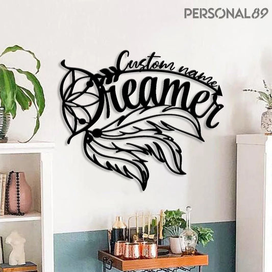 Native American Dreamer Dreamcatcher Personalized Metal House Sign - 8 inches - metal sign