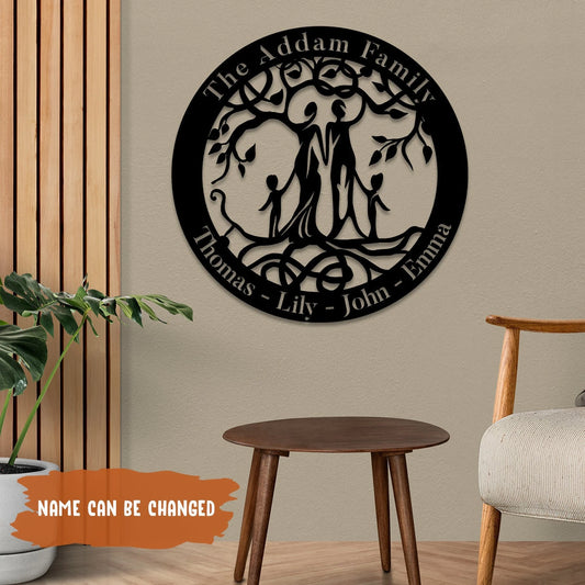 Customized Husband, Wife And Two Children Tree Of Life Metal Art, Mother's Day Gift Laser Cut Metal Signs - metal sign