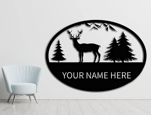 Deer Sign Metal Sign Wall Decor Outdoor Decor Customized Sign Name Decor Deer Antler Decor Gifting Metal Sign Wall Art