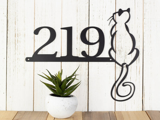 Metal House Numbers Outdoor Sign With Cat, Cat Lover Gift, Address Sign, Laser Cut Metal Sign - metal sign