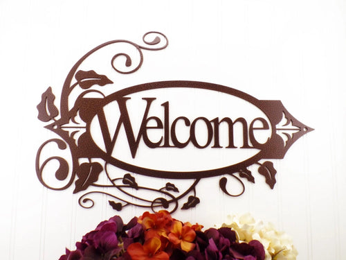 Welcome Metal Sign With Vines Copper Outdoor Sign House Sign Door Sign Sign Signage