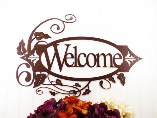Welcome Metal Sign With Vines Copper Outdoor Sign House Sign Door Sign Sign Signage