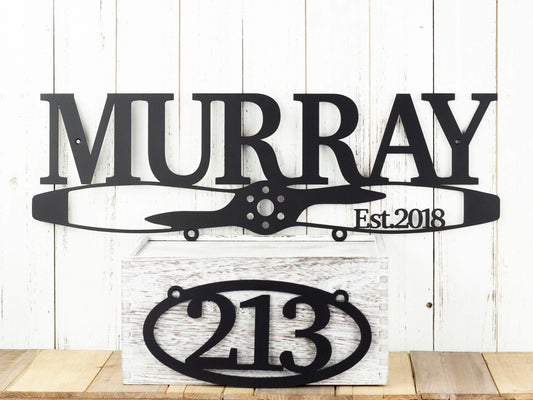 Family Last Name Metal Sign Metal House Number Sign Airplane Propeller Aviation Gift - 8 inches - metal sign