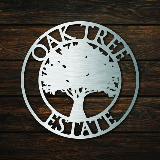Metal Laser Cut Circle Oak Tree House Sign, Personalised House Name Sign, House Name Sign, Oak Tree House - metal sign
