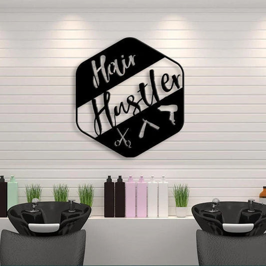Hair Salon Metal Wall Art Hair Hustle Laser Cut Metal Signs Custom Gift Ideas - 8 inches - metal sign
