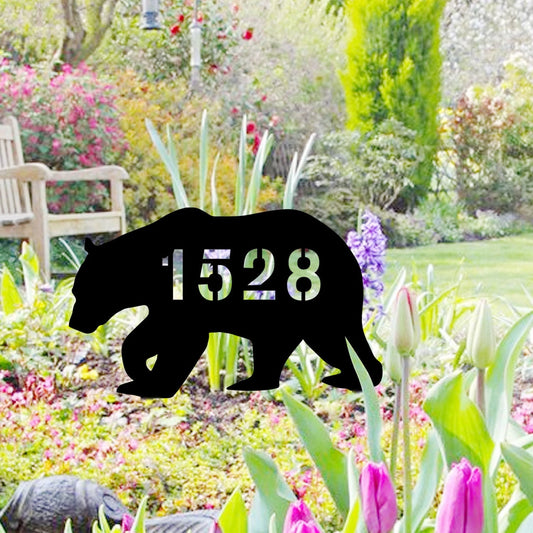 Personalized Address Bear Yard Sign, Metal Stake, Gift For Hunting Lovers, Metal Laser Cut Metal Signs Custom Gift Ideas - 8 inches - metal sign