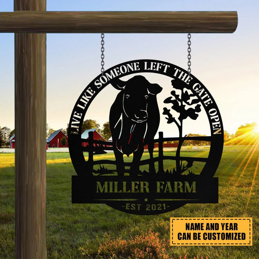 Metal Farm Sign Cow Cattle Monogram, Custom Outdoor Entry Road, Front Gate, Wall Decor Gift, Metal Laser - metal sign