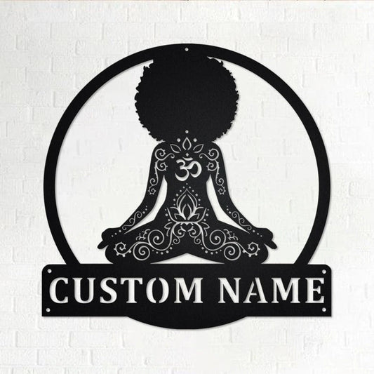 Custom Yoga Black Girl Personalized Yoga Name Sign Decoration For Room Yoga Girl Custom Yoga Black Girl - 8 inches - metal sign