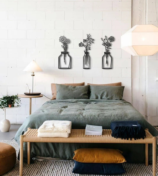 Spring Flowers Sign 3 Set Metal Wall Decoration Metal Art Wall Hangings Geometric Wall Art Metal Sign Wall Sign Housewarming Gift - 8 inches - metal sign