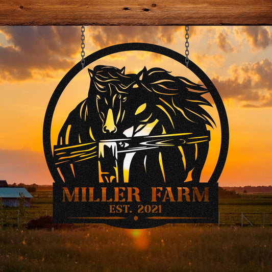 Personalized Metal Farm Sign Horse Monogram, Custom Outdoor Farmhouse, Ranch Laser Cut Metal Signs Custom Gift Ideas - 8 inches - metal sign