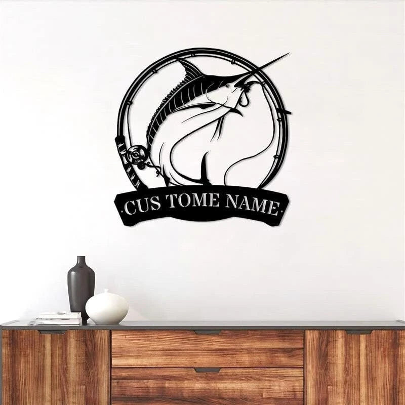 Marlin Fishing Fish Pole Signs Custom Marlin Fishing Metal Sign Marlin Fishing Gifts For Men Marlin Fishing Gift