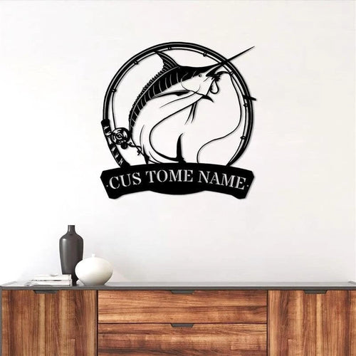 Marlin Fishing Fish Pole Signs Custom Marlin Fishing Metal Sign Marlin Fishing Gifts For Men Marlin Fishing Gift