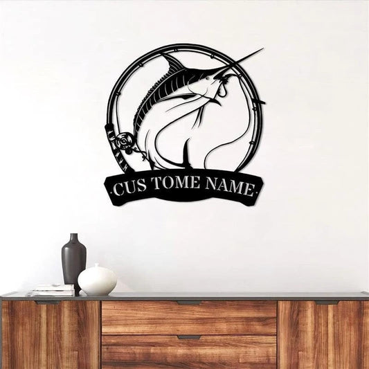 Marlin Fishing Fish Pole Signs Custom Marlin Fishing Metal Sign Marlin Fishing Gifts For Men Marlin Fishing Gift - 8 inches - metal sign