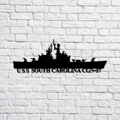 Uss South Carolina Cgn37 Navy Ship Metal Sign, Memory Wall Metal Sign Gift For Navy Veteran, Navy Ships Silhouette Metal Sign Laser Cut Metal Signs Custom Gift Ideas