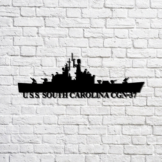 Uss South Carolina Cgn37 Navy Ship Metal Sign, Memory Wall Metal Sign Gift For Navy Veteran, Navy Ships Silhouette Metal Sign Laser Cut Metal Signs Custom Gift Ideas