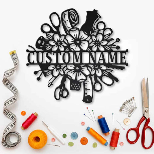 Sewing Tools Personalized Monogram Personalized Metal House Sign - 8 inches - metal sign