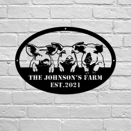 Pig Farm Metal Sign, Metal Pig Farm Sign, Farmhouse Decor, Pot Bellied Pig Sign, Family Name Sign, Farmer - metal sign