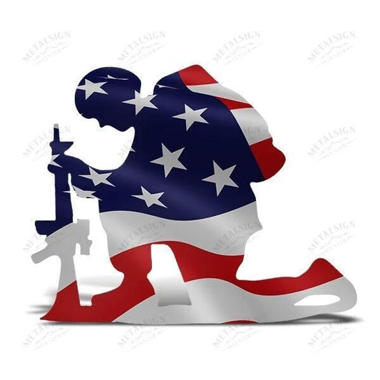 Memorial Day Kneeling Soldier Weathered Flag Metal Art Decor, Cut Metal Sign, Metal Wall Art, Metal House - memorial keepsake