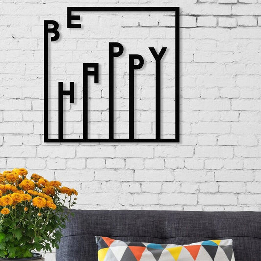 Be Happy Modern Square Decor Wall Art Cut Metal Sign Laser Cut Metal Signs Custom Gift Ideas