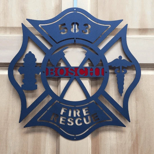 Maltese Cross Axes Medic Sign Cut Metal Sign Metal House Sign - 8 inches - metal sign