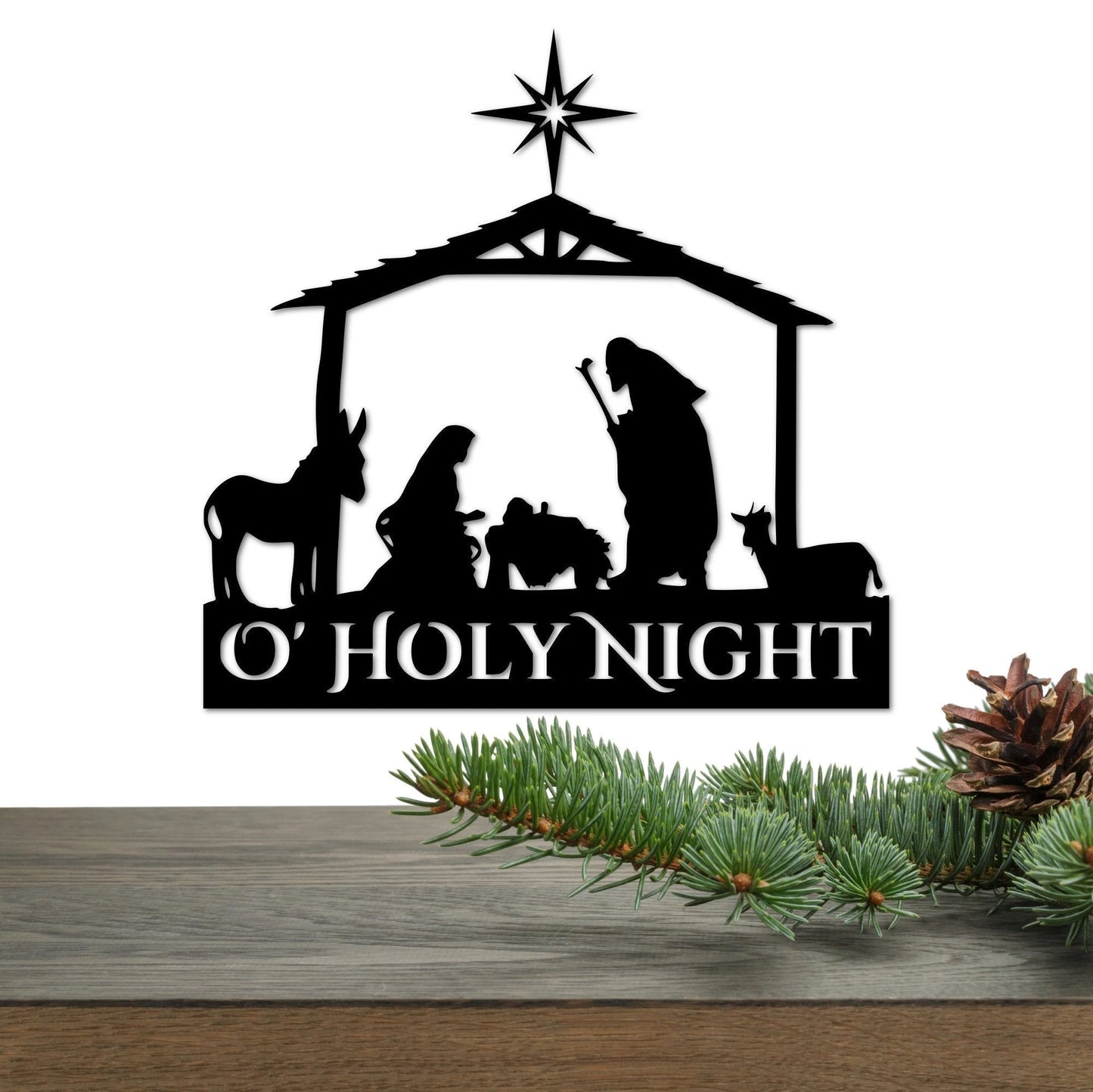 Metal Nativity Scene O' Holy Night Christmas Sign Inspirational Words Wall Hanging Holiday Decor Religious Metal Art Gift