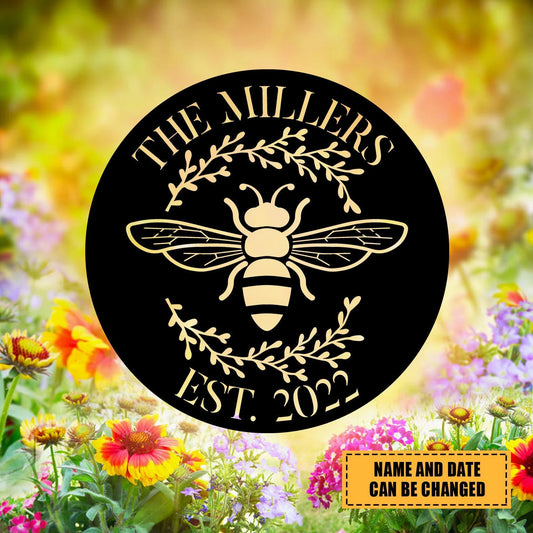 Personalized Name Bee Metal Sign, Porch Steel Art, Mother's Day Gift, Metal Laser Cut Metal Signs Custom - metal sign