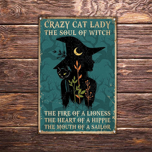 Crazy Cat Lady Witch Metal Sign Wall Metal Sign