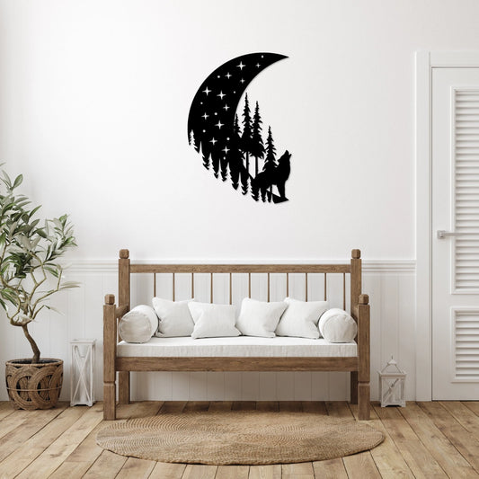 Howling Moon Tree Star for Animal Lovers Decor Wall Art Cut Metal Sign Laser Cut Metal Signs Custom Gift Ideas - 8 inches - metal sign