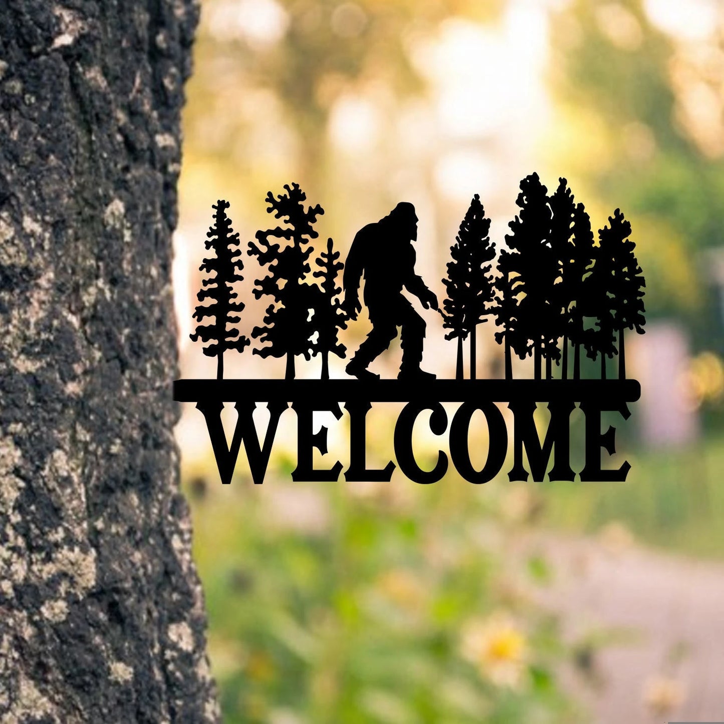 Custom Text Bigfoot Metal Tree Stake, Squatch Metal Garden Art, Metal Laser Cut Metal Signs Custom Gift Ideas