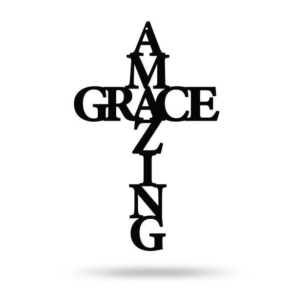 Amazing Grace Cross Cut Metal Sign Metal House Sign