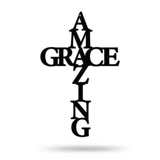 Amazing Grace Cross Cut Metal Sign Metal House Sign