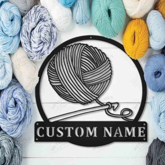 Personalized Crochet Monogram Metal Wall Decor Iii, Cut Metal Sign, Metal Wall Art, Metal House Sign - metal sign