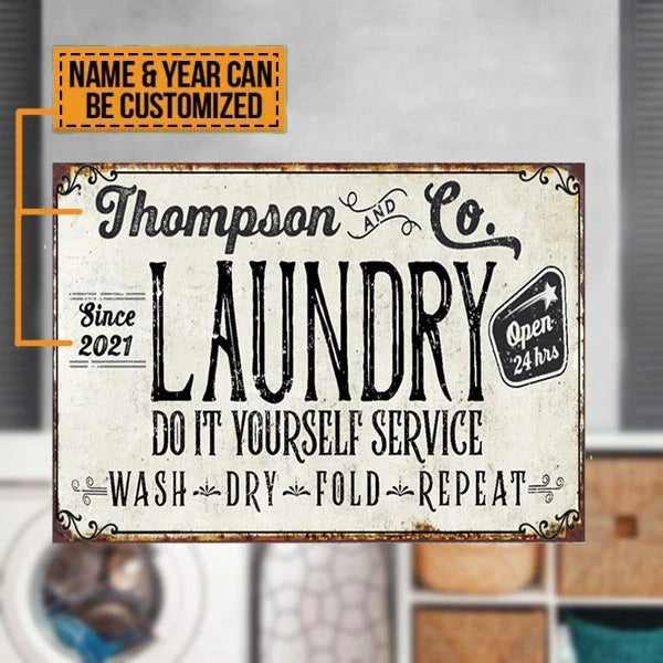 Laundry Open 24 Hours Custom Classic Metal Sign Wall Metal Sign