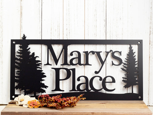 Custom Metal Sign Outdoor Sign Family Name Custom Sign Wedding Gift Anniversary Sign Pine Trees - 8 inches - metal sign