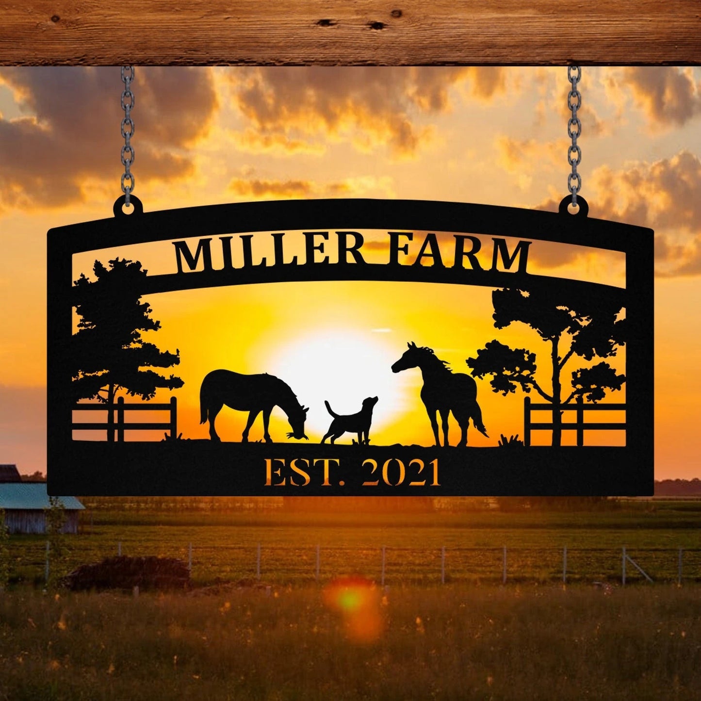 Personalized Metal Horse Dog Sign Monogram Custom Outdoor Farm Farmhouse Ranch Stable Acres Wall Decor Art Gift