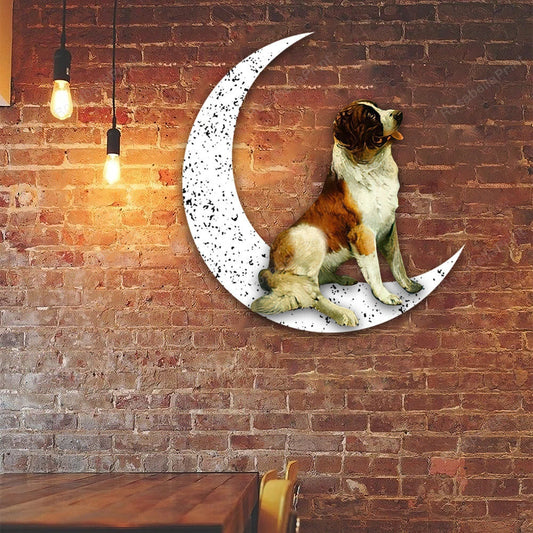 Dog Metal Sign St Bernard Sit On The Moon Gift for Dog Lover - 8 inches - metal sign
