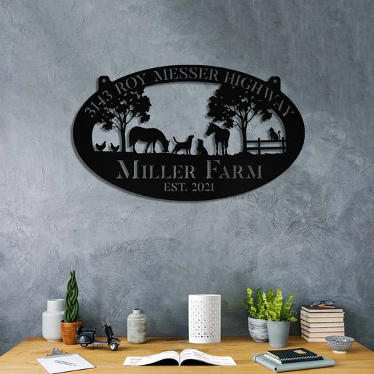 Personalized Metal Horse Dog Cat Chicken Sign Monogram Custom Outdoor Farm Ranch Stable Acres Wall Decor Art Gift - 8 inches - metal sign