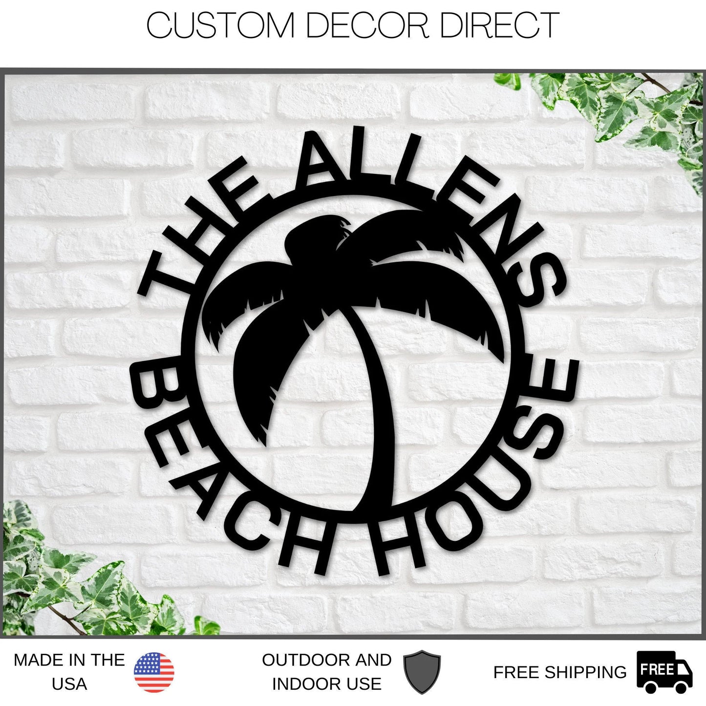 Christmas Gift, Beach House Personalized, Steel Metal Wall Sign, Wall Customized With Name And Palm Trees, Personalized Palm Tree Metal Laser Cut Metal Signs Custom Gift Ideas