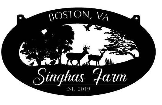 Custom Metal Wildlife Sign With Deer Turkey Sign , Personalized Name Deer Farm Cut Metal Wall Art, Metal - metal sign